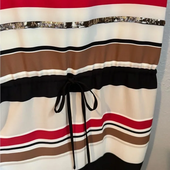 NWT DKNY Striped Mini Dress in Black, Cream, Tan, Red. Sz XL - Picture 7 of 10